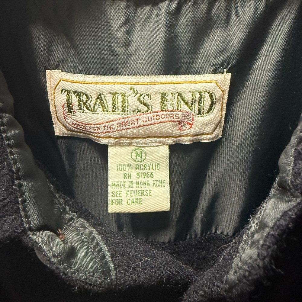 Vtg Trail’s End Black Wool-Look Lined Shacket Hong Kong 70s 80s Workwear M EUC - Picture 2 of 5